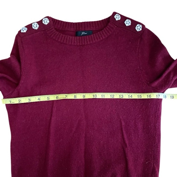 J.Crew Burgundy Wool Blend Pull Over Jewel Buttons Crew Neckline Sweater - Picture 8 of 8